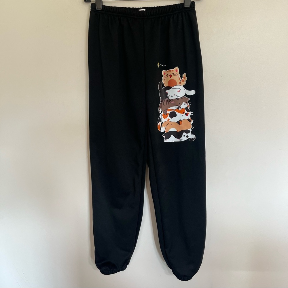 Girls SHEIN Cat Stacked Sweatpants Joggers In Black Wise 12Y